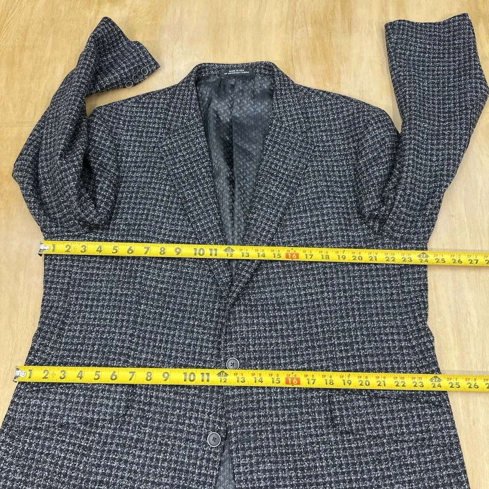 Joseph Abboud Knit Blazer Jacket Sport Coat Mens 46R Wool Nylon Gray/Black Check